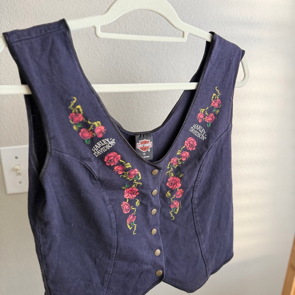 Harley-Davidson Black Vest with Red Floral Design